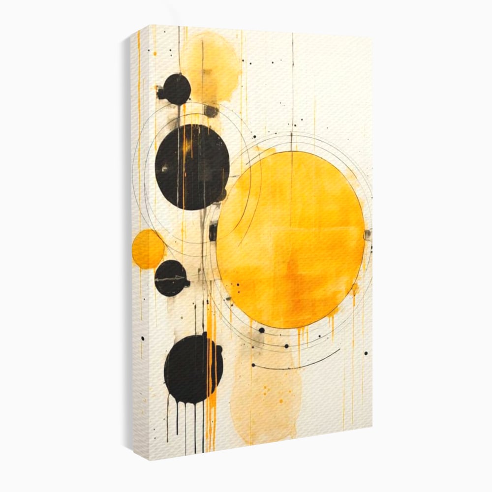 Tablou canvas cu tablou canvas cu cercuri galbene si negre, fara rama, pe sasiu de lemn
